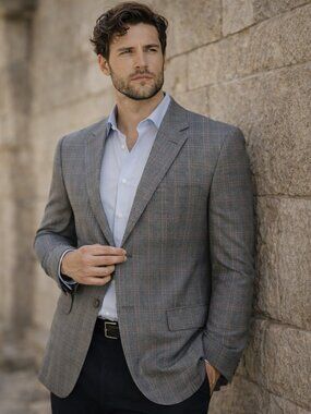 Corneliani Men Sports Coat Virgin Wool/ Silk Lightweight Plaid Blazer 54EU/44US